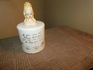 Victorian Lady Ceramic Toilet Paper Cover Vintage Mid Century W/ Chalkware Head