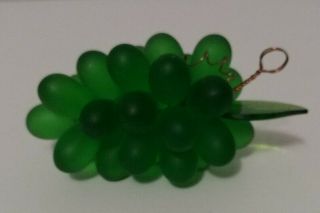2 Green Frosted Mini Glass Grapes Cluster Bunch W/leaves Millinery 1960’s Decor
