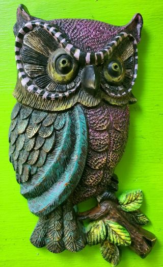 Vintage Mid Century 60s 70s Colorful Owl Wall Hanging Plaque Art Gateway 1977