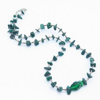 Vintage Old Pawn Sterling Silver Malachite Gemstone Murano Glass Fetish Necklace 2
