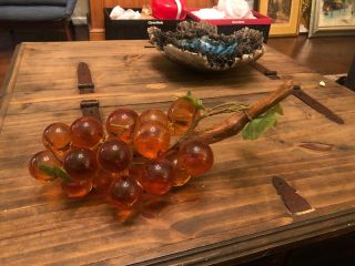 Vtg Orange/amber Lucite Glass Amber Grapes Cluster Driftwood Retro 60’s Mod