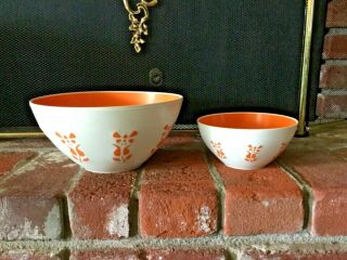 Set Of 2 Vintage Mid Century Modern Regaline Plastic Bowls Orange & White Retro