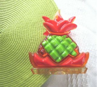 Vintage Lucite Acrylic Pineapple Napkin Letter Holder Bright Colors Red Lime