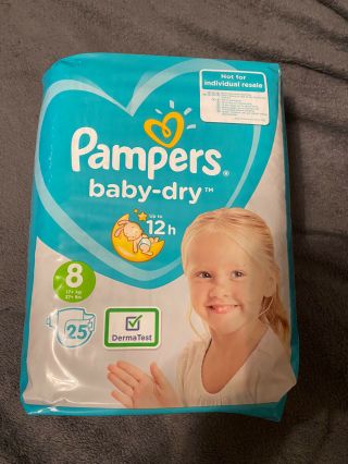 Non Vintage Imported Pampers Baby Dry Pack 25ct Size 8