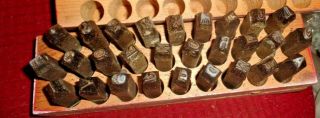 Vintage Metal Die 1/4 " Number Punch Set Of 28 Stamps In Wood Box
