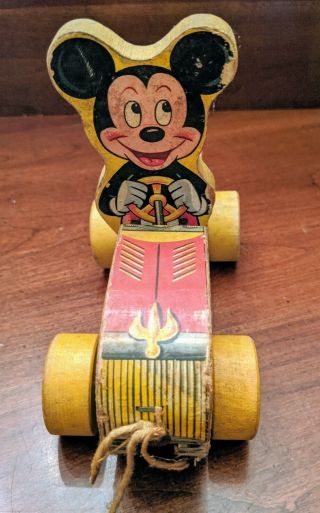 Vintage Fisher Price Mickey Mouse Puddle Jumper Toy Wooden Pull