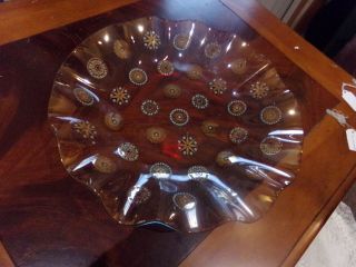 12 3/4 " Mid Century Vintage Gold Turquoise Atomic Star Burst Glass Plate Tray