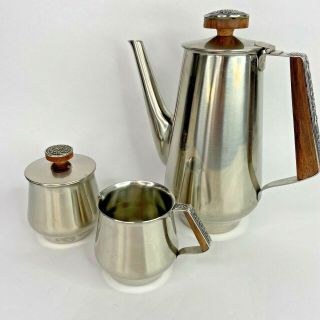 Retro Stainless Coffee Tea Pot Set Sugar Bowl Creamer International Decorator