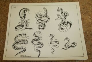 Vintage 1982 Spaulding & Rogers Tattoo Flash Sheet Snakes 31