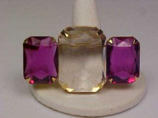 Vintage Goldtone & Purple/clear Lucite " Rhinestone " Brooch