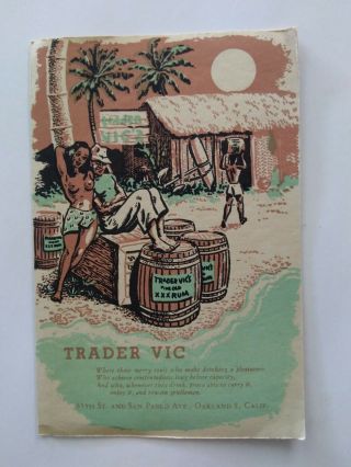 Vintage 1941 Trader Vic Oakland,  Ca Postcard Drinks Menu
