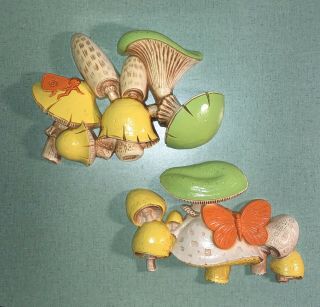 Vintage 70s Psychedelic Mushroom & Butterfly Nature Hanging Wall Art
