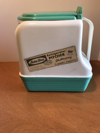 Vintage Lustro Ware Pitcher Turquoise W/ Label Mid Century Modern 1950s