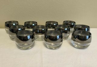11 Dorothy Thorpe Silver Band Roly Poly 4 Oz 2 - 3/8 " Glasses Mid Century Vintage