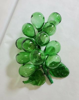 Vintage Midcentury Green Hand Blown Glass Grapes: Cluster Of 12.