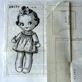 Vintage Grit Mail Order Sock Doll Pattern 2817 - T How - To Instructions Dress Panty