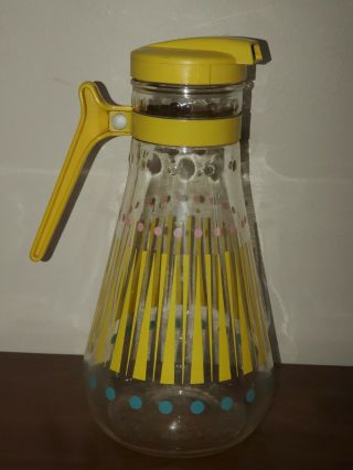 Vintage Ez Por Glass Jar Pitcher Pink Turquoise Yellow Dots Stripes Mcm 1950s