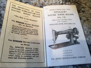Vintage Singer Sewing Machine Instruction Booklet 66 - 16.  1951 3