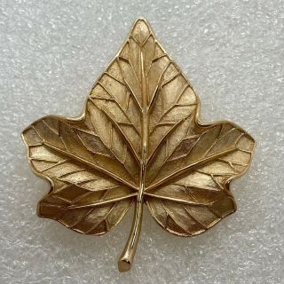 Signed Trifari Vintage Leaf Brooch Pin Gold Tone Costume Jewelry