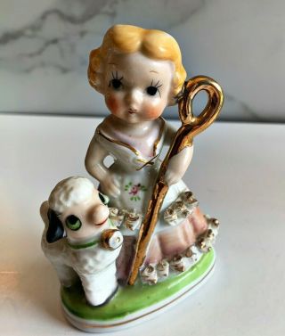 Vintage Little Bo Peep With Sheep Figurine Porcelain Japan 4 " Nursery Rhyme C8