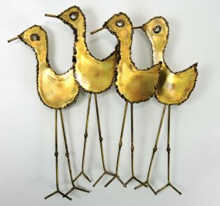 Vintage Metal Birds Wall Sculpture Sandpipers Signed 1974 Burnished Brass 9 "
