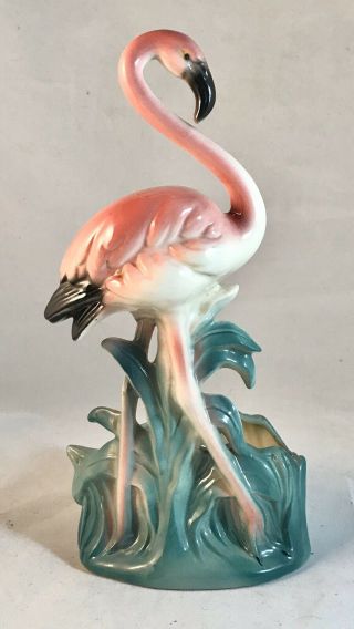 Vtg Pink Flamingo Ceramic Planter Mid - Century Modern