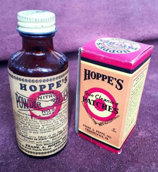 Vintage 1937 Hoppe’s No 9 Nitro Powder Solvent W/ 1940 Gun Cleaning Patches No 1