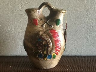 Vintage Indian Wedding Pitcher Ceremonial Vessel Vase Tag Dual Spout Pottery B8