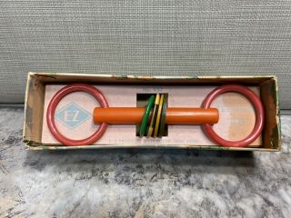 Rare Vintage Nos 1930s E - Z Bakelite Baby Crib Toy Teething 4 Ring Rattle & Box