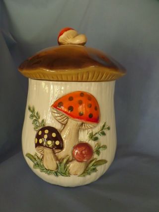 Vintage Merry Mushroom Ceramic Cookie Jar / Large Canister Sears Japan 11 " Tall