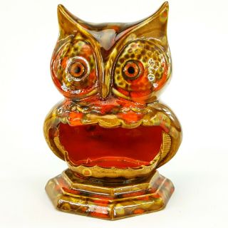 Kitchen Owl Scrubbie Sponge Holder Brown Orange Glazed Ceramic Figure Decor