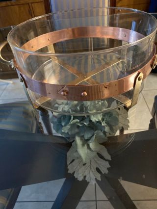 Nils Johan Sweden Mid Century Modern Copper Holder Brass Handles Casserole Dish