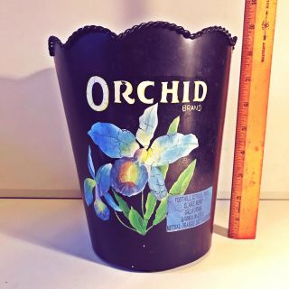 Vintage Detecto Metal Tin Trash Can Black Orchid Floral Metal Toleware Garbage