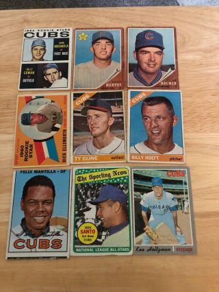9 Vintage Topps Chicago Cubs Cards.