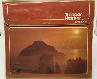 Vintage Mead Trapper Keeper Notebook 1980s Ocean Beach Sunset Orange