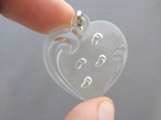 Vintage Lenox Sterling Glass Footprints In The Sand Glass Heart Pendant