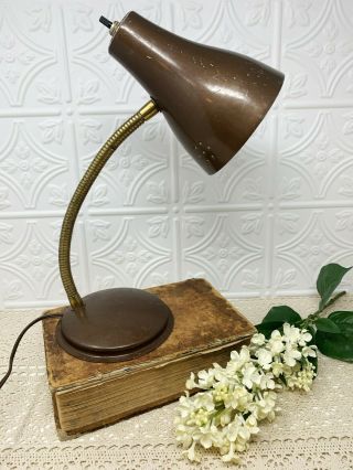 Vintage Brown Mcm Mid Century Modern Atomic Gooseneck Cone Desk Lamp Industrial