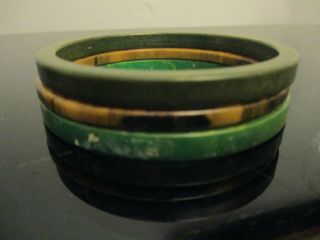 2 Vintage Antique Art Deco Swirl Butterscotch Green Bakelite Bangle Bracelet