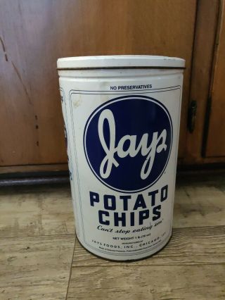 Vintage 1986 Jays Potato Chip Can 1 Lb Tin - Jays Foods Inc.  Chicago,  Ill