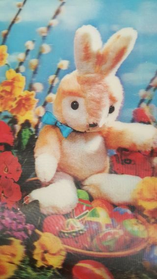 Vtg Lenticular 3 - D Postcard Easter Rabbit Pk - 389 4.  1 " X 5.  75 " Topran Zurich Ch