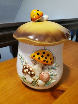 Vintage 1978 Sears Roebuck Merry Mushroom Large 11 " Tall Cookie Jar Canister