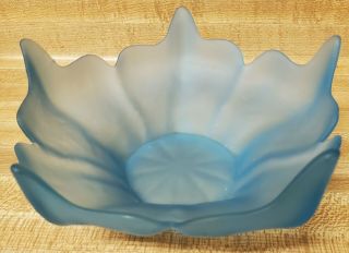 Vintage Mid Century 60s 70s Frosted Glass Candy Dish Bowl Blue Flower Floral
