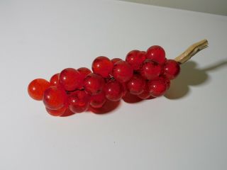 Retro Red Lucite Acrylic Grapes With Bubbles On Driftwood 10 " Long - 27 Grapes