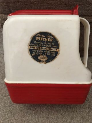 Vintage Lustroware Red & White 2 Qt.  Pitcher W/ Sticker