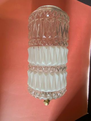 Vintage Hanging Swag Lamp Frosted Glass Prisms Hollywood Regency Cylindrical