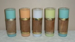 5 Vintage Siesta Ware Tiki Highball Tumblers Wood - Wrapped Pastel Glasses Mcm