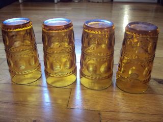 Orange Vintage 70s Thick Grip Indian Design 4 Four Kitchen Tall Glasses All