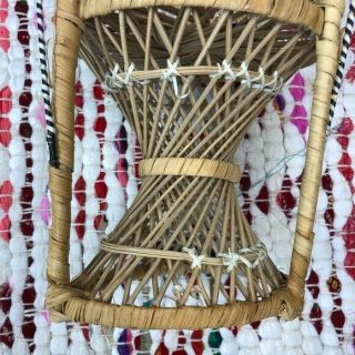 Vintage Miniature Wicker Rattan Woven Peacock Chair Plant Stand Boho Home Decor 3