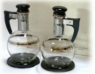 2 Vtg Modern Eames Era Retro Inland Carafettes Mini Glass Carafe Nos Box