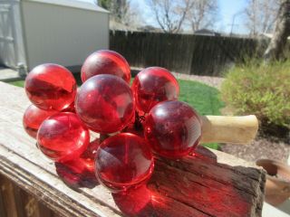 Vintage Mid Century 1960s Red Lucite Acrylic Grape Cluster Wired On Driftwood